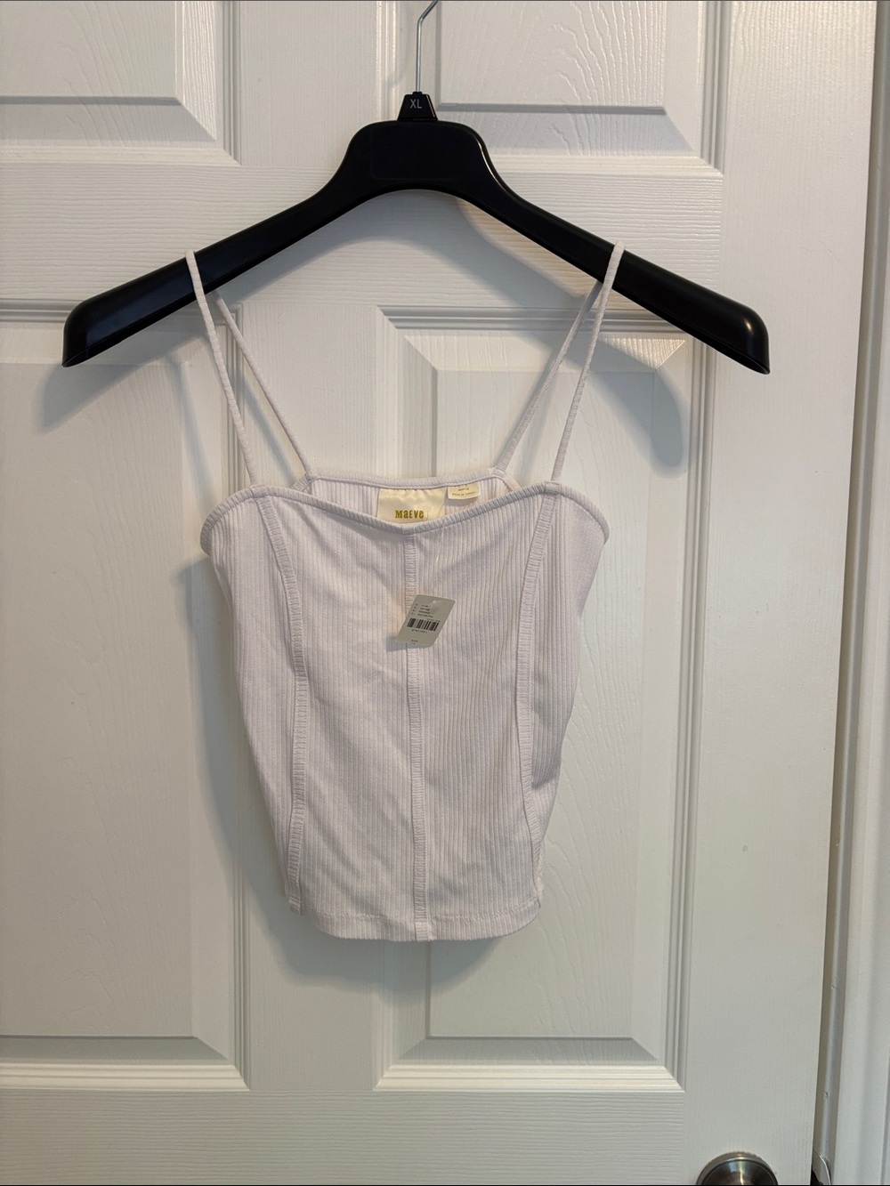 Maeve White Ribbed Slim Cami with  Spaghetti Straps